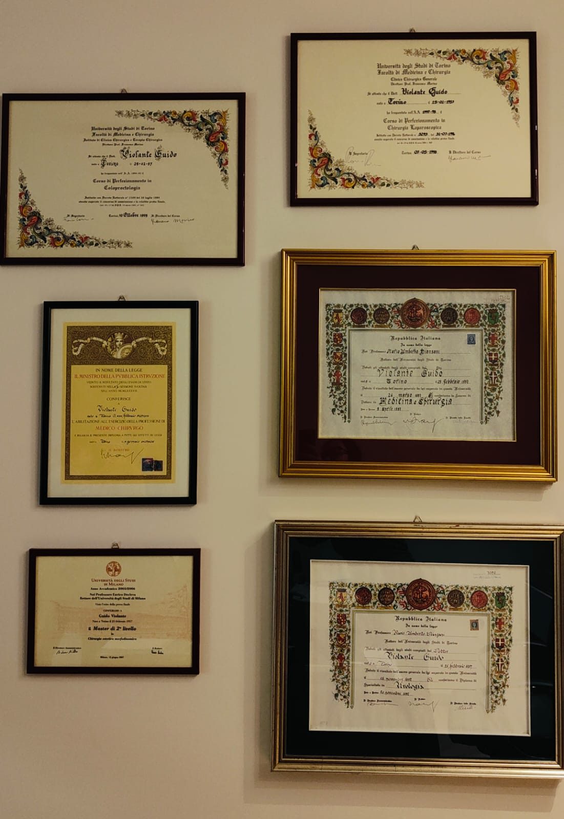 Diplomi e attestati del Dott. Guido Violante